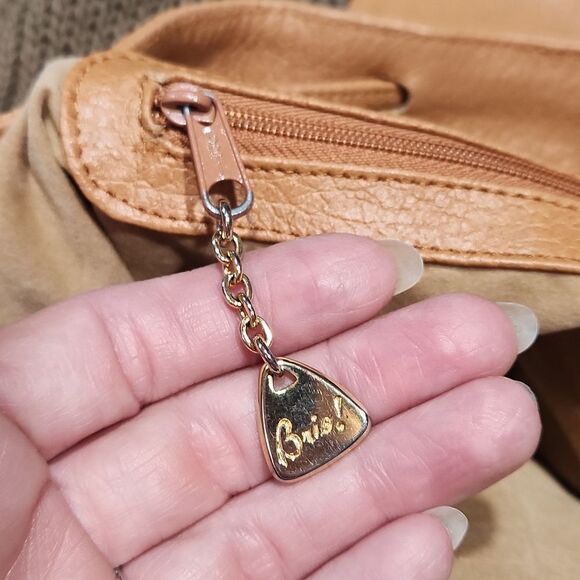 Vintage RARE Brio Taupe/Olive Knit Camel Leather Drawstring Bucket Satchel - Picture 11 of 16